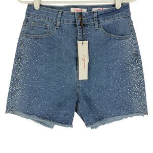 Vigoss Women's Embellished Ace High Rise Stretch Blue Denim Shorts Size 7/28 NWT